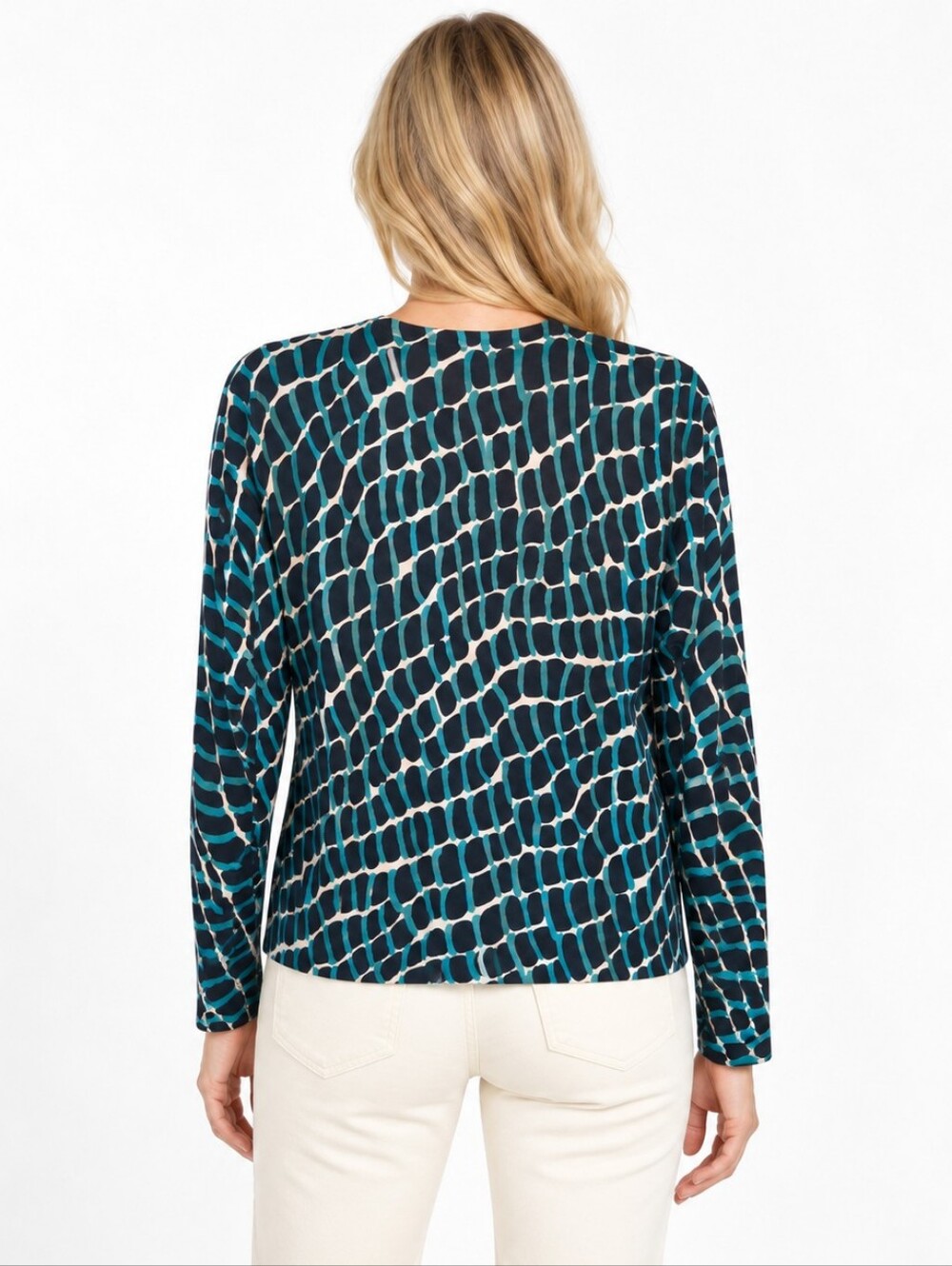 Escada Green and Black Geometric Button-Front Top Wool Silk Blend - Picture 2 of 7